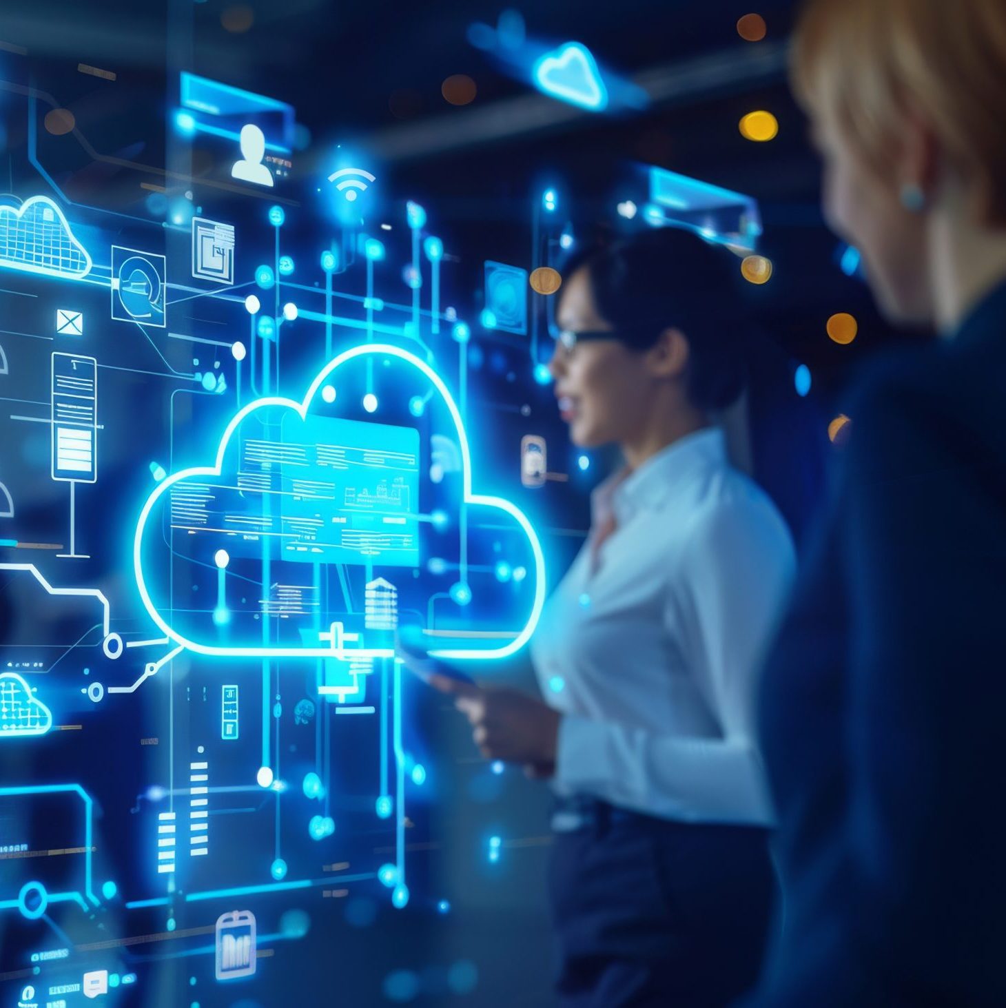 Digital Constellation: Business Professionals Harnessing Cloud Technology for Innovation